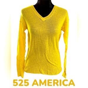 100% Cashmere Lightweight V-neck Sweater Neon Yellow XS  NWT by 525 America